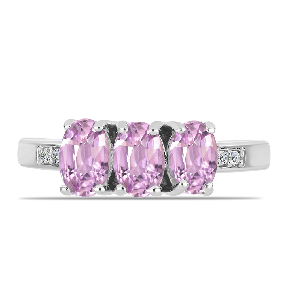 Stříbro 925/1000 - Prsten s Kunzitem z Pala a Bílým Topazem - Karátové číslo: 1.89. přibližná hmotnost: 2.95 gramů 1 