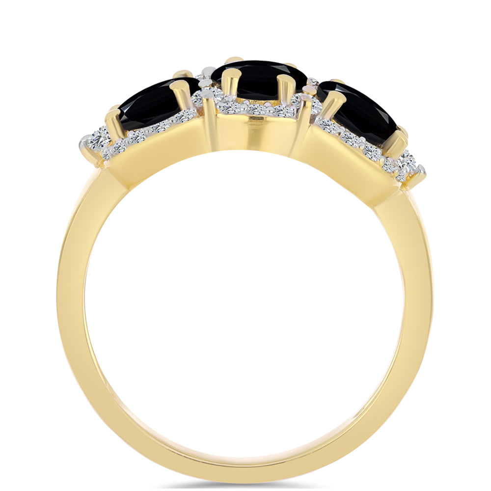 Pozlacené Stříbro 925/1000 - Prsten s Černým Onyxem a Bílým Topazem - Karátové číslo: 2.11. přibližná hmotnost: 3.14 gramů 2 