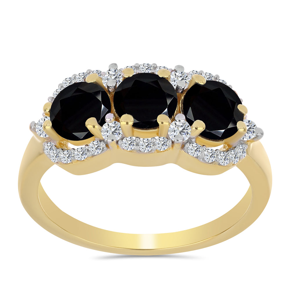 Pozlacené Stříbro 925/1000 - Prsten s Černým Onyxem a Bílým Topazem - Karátové číslo: 2.11. přibližná hmotnost: 3.14 gramů