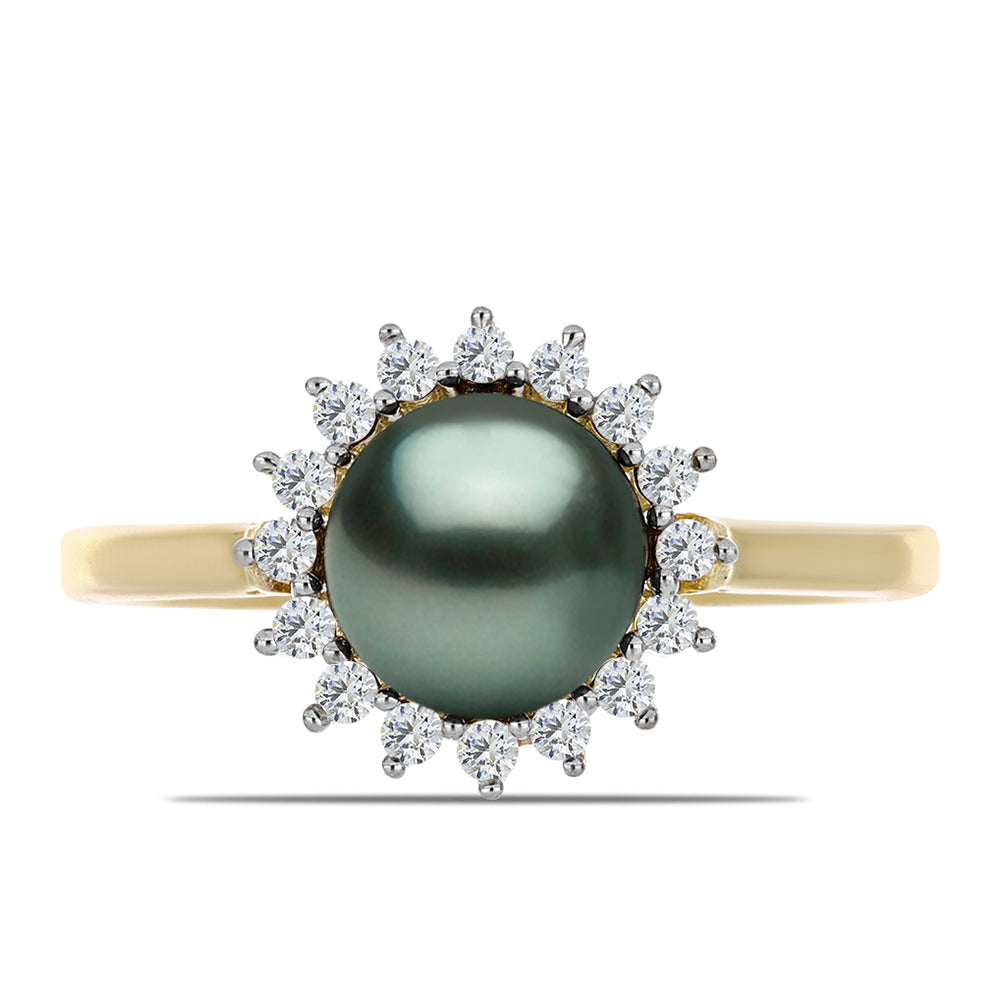 Pozlacený Stříbrný Prsten se Sladkovodní perlou v podobě Tahitské zelené iluze a Bílým Topazem 1 