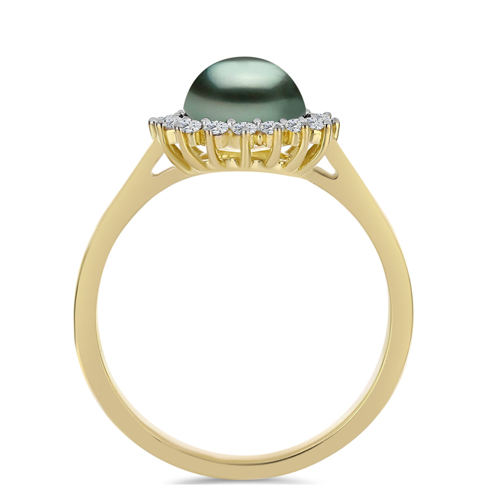 Pozlacený Stříbrný Prsten se Sladkovodní perlou v podobě Tahitské zelené iluze a Bílým Topazem