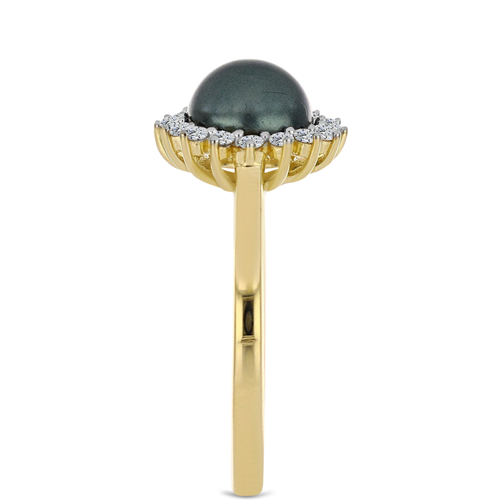 Pozlacený Stříbrný Prsten se Sladkovodní perlou v podobě Tahitské zelené iluze a Bílým Topazem 4 