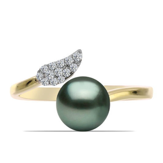 Pozlacený Stříbrný Prsten se Sladkovodní perlou v podobě Tahitské zelené iluze a Bílým Topazem