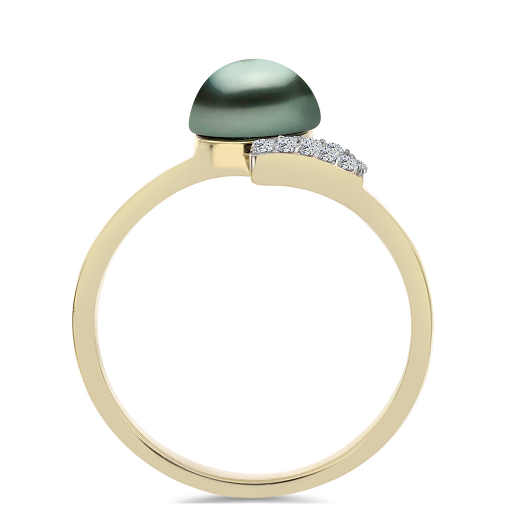 Pozlacený Stříbrný Prsten se Sladkovodní perlou v podobě Tahitské zelené iluze a Bílým Topazem