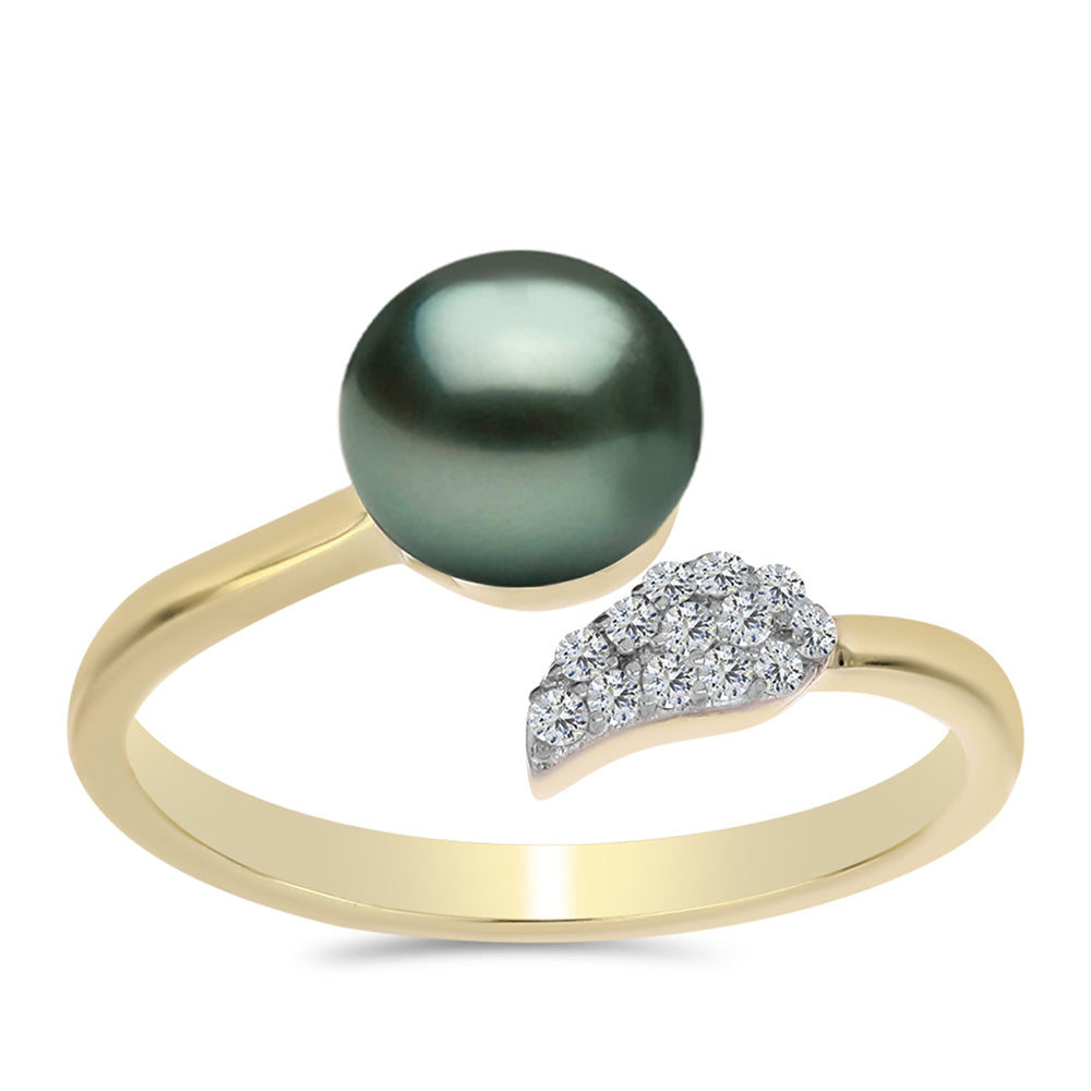 Pozlacený Stříbrný Prsten se Sladkovodní perlou v podobě Tahitské zelené iluze a Bílým Topazem 3 