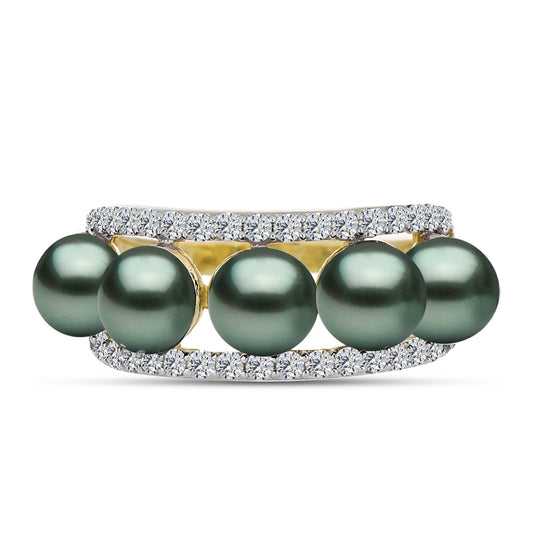 Pozlacené Stříbro 925/1000 - Prsten se Sladkovodní perlou v podobě Tahitské zelené iluze a Bílým Topazem - Karátové číslo: 2.17. přibližná hmotnost: 3.86 gramů
