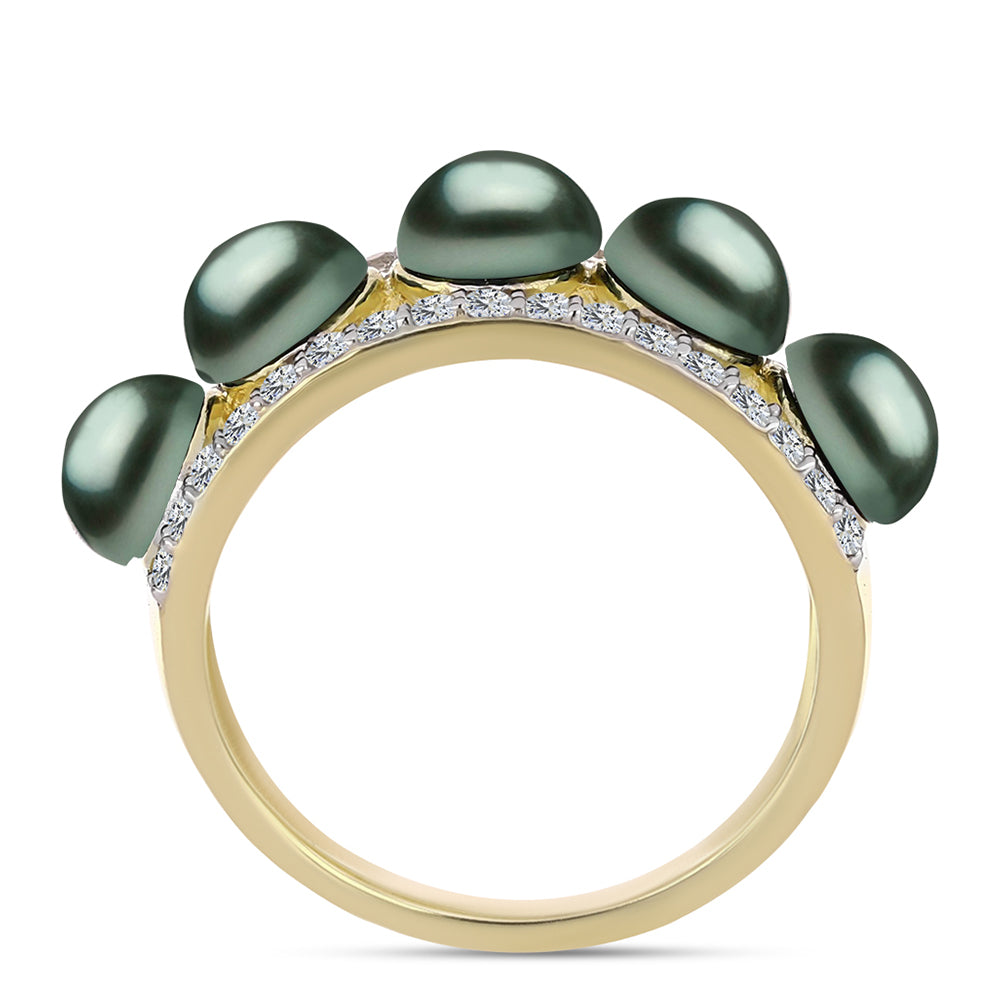 Pozlacené Stříbro 925/1000 - Prsten se Sladkovodní perlou v podobě Tahitské zelené iluze a Bílým Topazem - Karátové číslo: 2.17. přibližná hmotnost: 3.86 gramů 2 