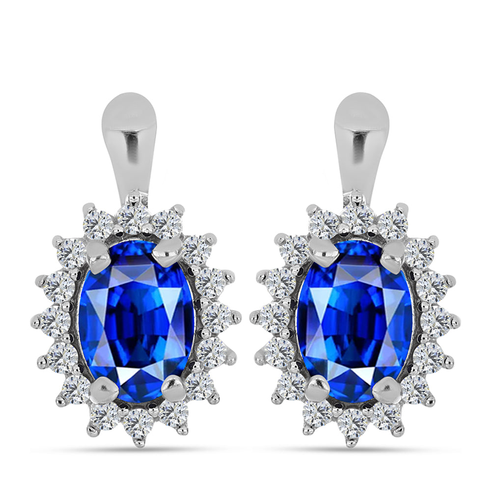 Stříbro 925/1000 - Náušnice s Australským Modrým Safírem a Bílým Topazem - Karátové číslo: 2.54. přibližná hmotnost: 4.2 gramů 1 