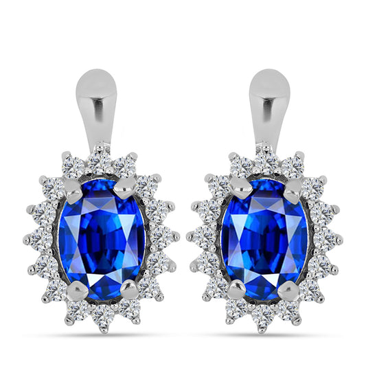 Stříbro 925/1000 - Náušnice s Australským Modrým Safírem a Bílým Topazem - Karátové číslo: 2.54. přibližná hmotnost: 4.2 gramů