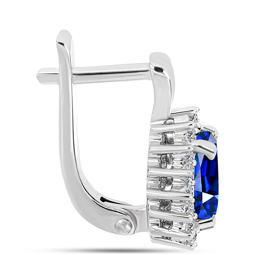 Stříbro 925/1000 - Náušnice s Australským Modrým Safírem a Bílým Topazem - Karátové číslo: 2.54. přibližná hmotnost: 4.2 gramů 2 