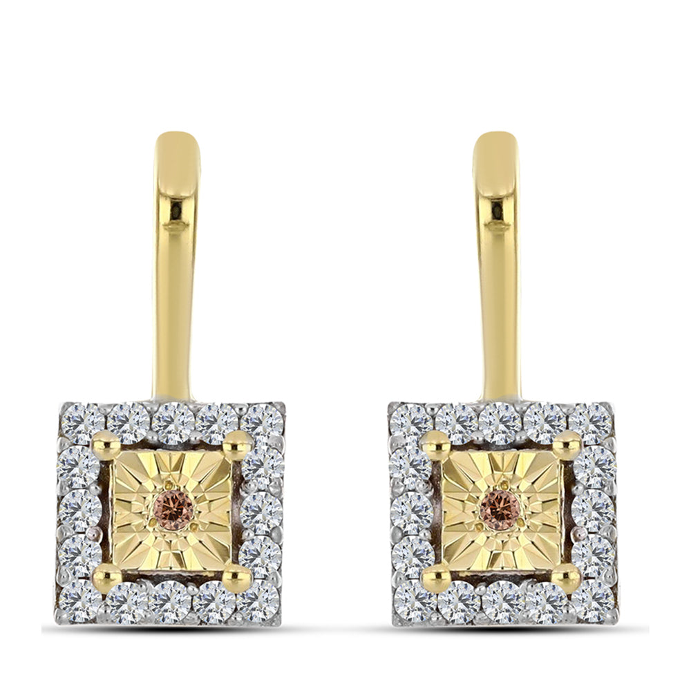 Pozlacené Stříbro 925/1000 - Náušnice s Cognac Diamantem a Bílým Topazem - Karátové číslo: 0.3. přibližná hmotnost: 3.16 gramů