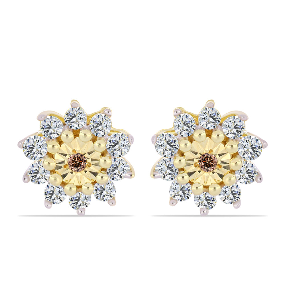 Pozlacené Stříbro 925/1000 - Náušnice s Cognac Diamantem a Bílým Topazem - Karátové číslo: 0.31. přibližná hmotnost: 1.42 gramů 1 