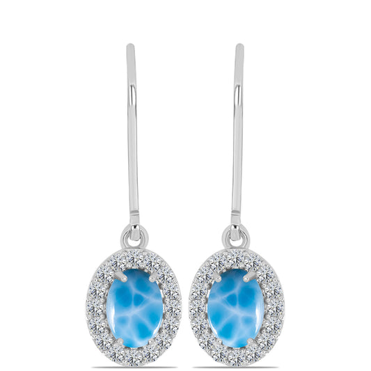 Stříbrné Náušnice s Barahonským Larimarem a Bílým Topazem