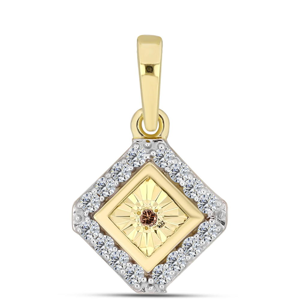 Pozlacené stříbro 925/1000 Přívěsek s Cognac Diamantem a Bílým Topazem - Karátové číslo: 0.2. přibližná hmotnost: 1.29 gramů 1 