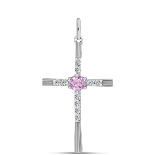Kříž Stříbrný Přívěsek s Kunzitem z Pala a Bílým Topazem