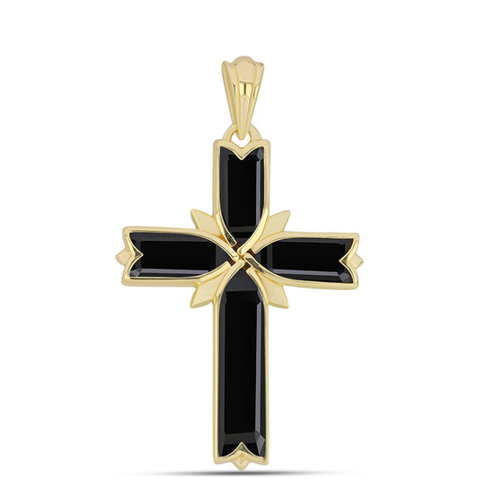 Kříž Pozlacený Stříbrný Přívěsek s Černým Onyxem