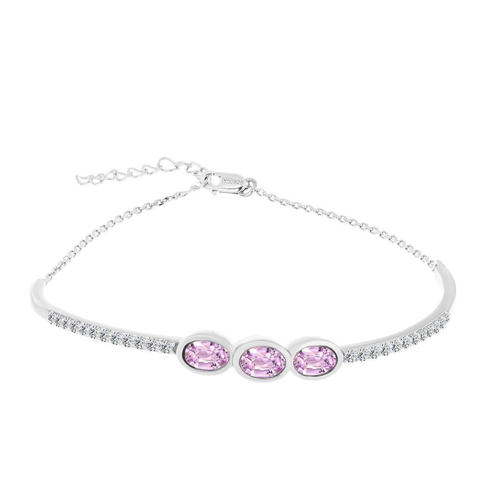 Stříbro 925/1000 - Náramek s Kunzitem z Pala a Bílým Topazem - Karátové číslo: 2.53. přibližná hmotnost: 6 gramů