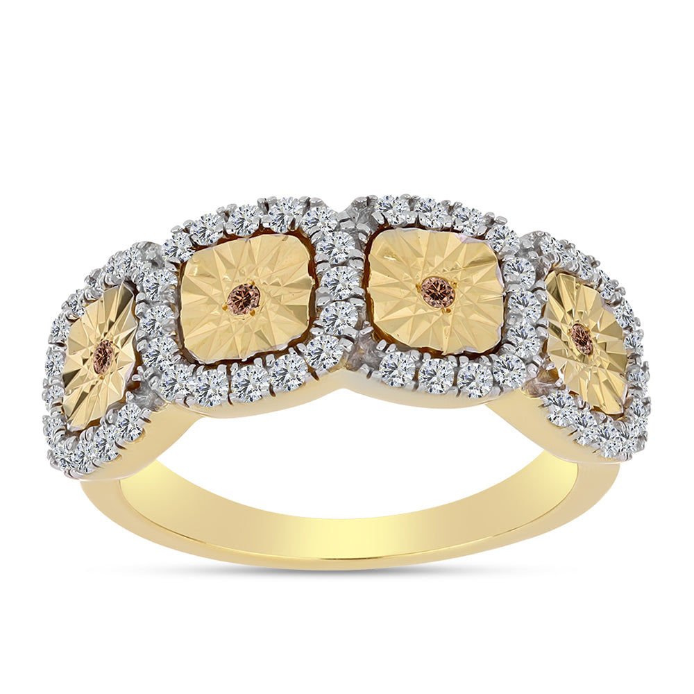 Pozlacené Stříbro 925/1000 - Prsten s Cognac Diamantem a Bílým Topazem - Karátové číslo: 0.47. přibližná hmotnost: 4.46 gramů