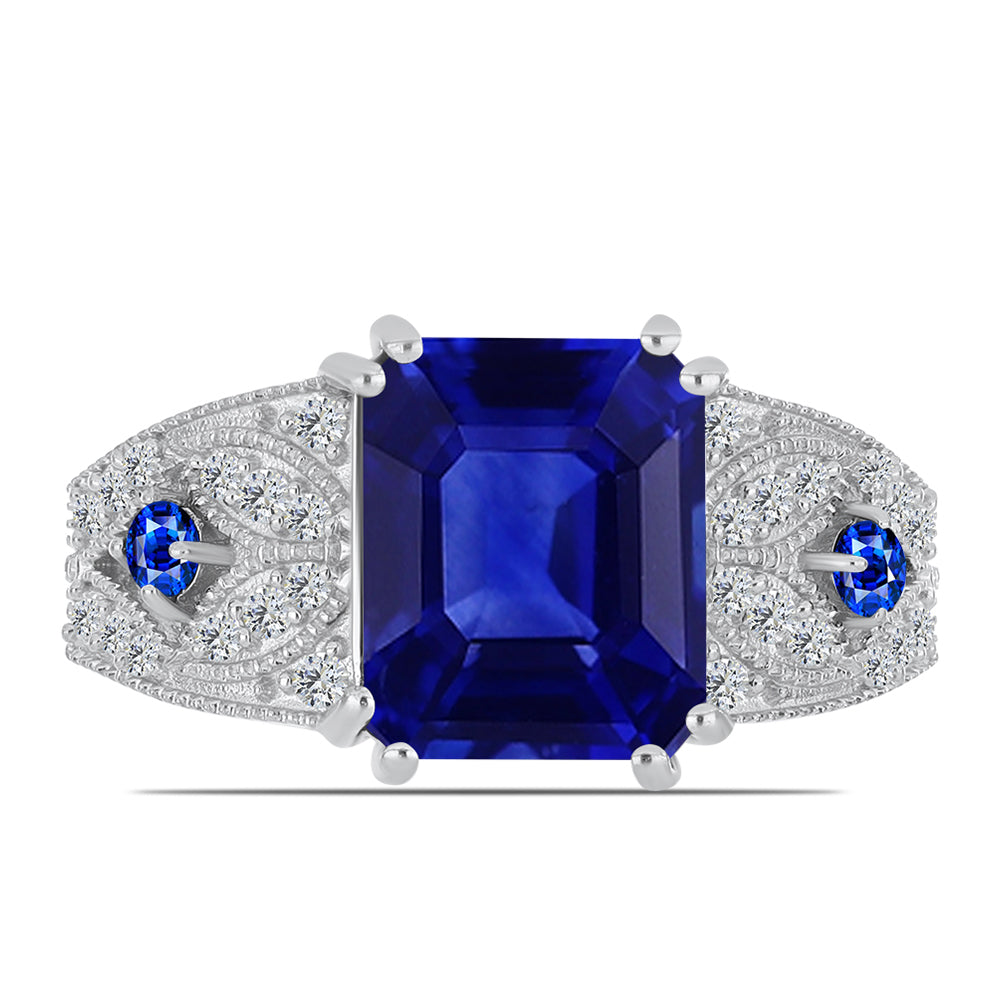 Stříbrný Prsten s Australským Modrým Safírem a Bílým Topazem