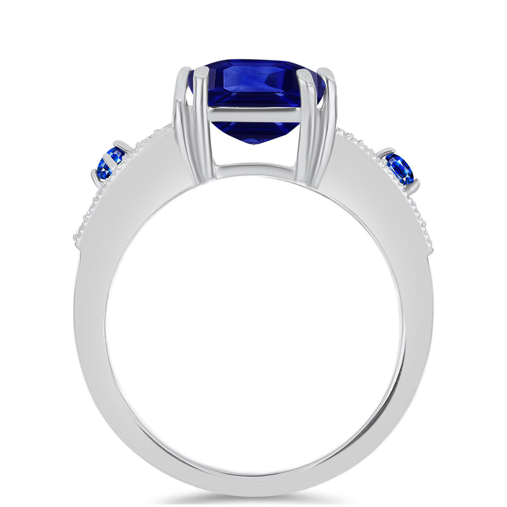 Stříbrný Prsten s Australským Modrým Safírem a Bílým Topazem 2 