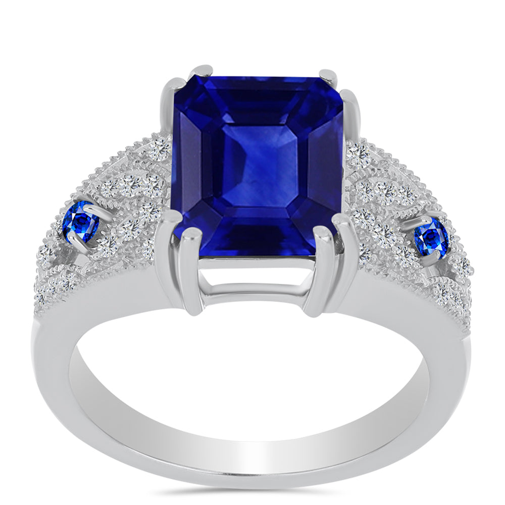 Stříbrný Prsten s Australským Modrým Safírem a Bílým Topazem 3 