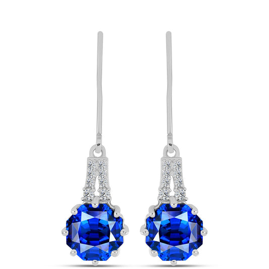 Stříbrné Náušnice s Australským Modrým Safírem a Bílým Topazem