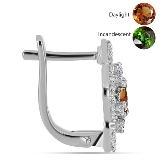 Stříbro 925/1000 Náušnice s Certifikovaný Anatolským zultanitem pěstovaný v laboratoři a Bílým Topazem - Karátové číslo: 1.06. přibližná hmotnost: 5.04 gramů