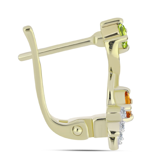 Pozlacené 925 / 1000 Sterlingové Stříbro Náušnice s Duhovým Safírem a Bílým Topazem