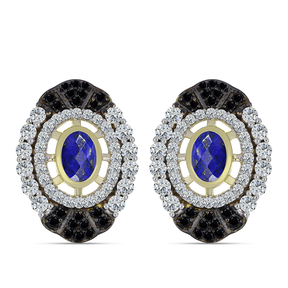 Pozlacené stříbro 925/1000 Náušnice s Lapisem Lazuli a Bílým Topazem - Karátové číslo: 2.77. přibližná hmotnost: 7.11 gramů