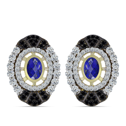 Pozlacené stříbro 925/1000 Náušnice s Lapisem Lazuli a Bílým Topazem - Karátové číslo: 2.77. přibližná hmotnost: 7.11 gramů