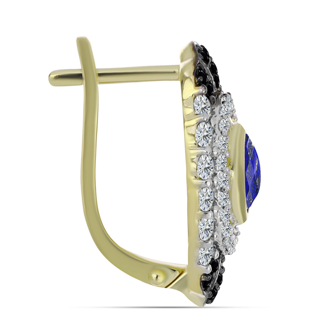 Pozlacené stříbro 925/1000 Náušnice s Lapisem Lazuli a Bílým Topazem - Karátové číslo: 2.77. přibližná hmotnost: 7.11 gramů