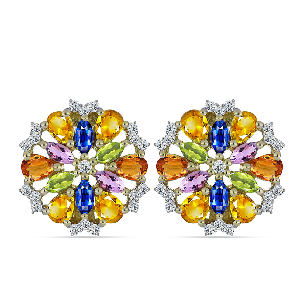 Pozlacené 925 / 1000 Sterlingové Stříbro Náušnice s Duhovým Safírem a Bílým Topazem 1 