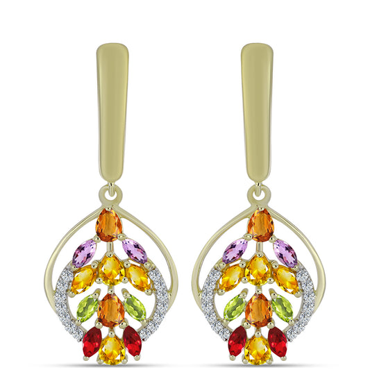 Pozlacené Stříbrné Náušnice s Duhovým Safírem a Bílým Topazem
