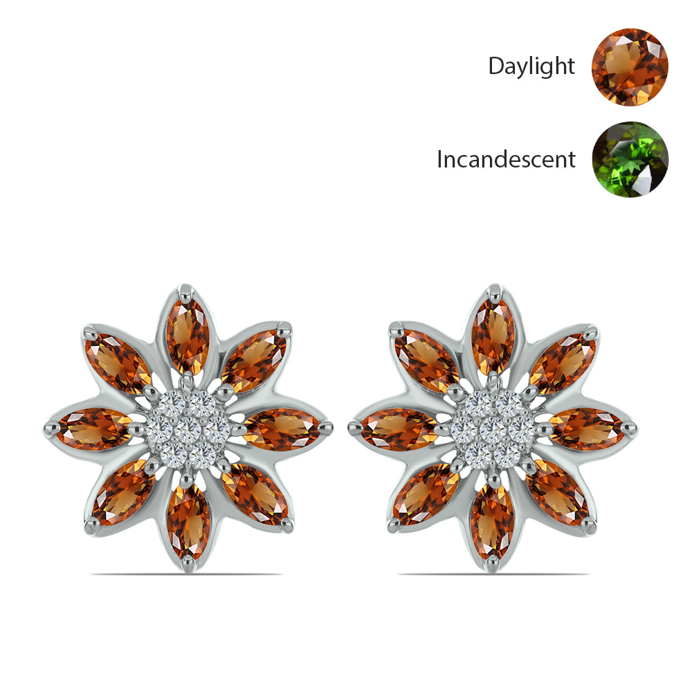 Stříbrné Náušnice s Certifikovaný Anatolským zultanitem pěstovaný v laboratoři a Bílým Topazem 1 