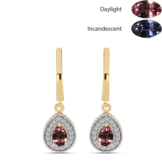 Pozlacené stříbro 925/1000 Náušnice s Tsivorským Měňavým Granátem a Bílým Topazem - Karátové číslo: 1.33. přibližná hmotnost: 3.8 gramů