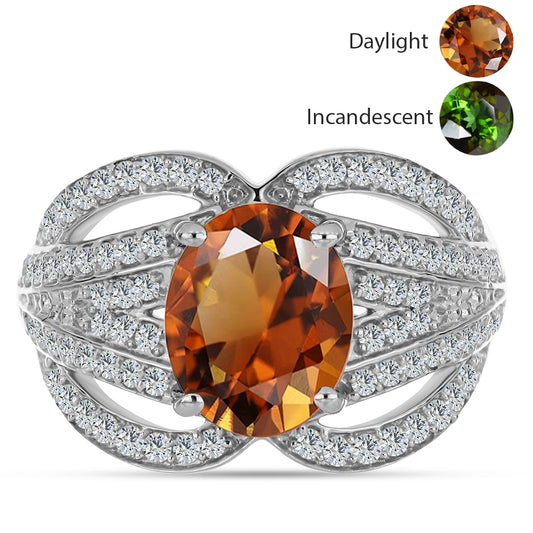 Stříbro 925/1000 - Prsten s Certifikovaný Anatolským zultanitem pěstovaný v laboratoři a Bílým Topazem - Karátové číslo: 3.89. přibližná hmotnost: 5.51 gramů