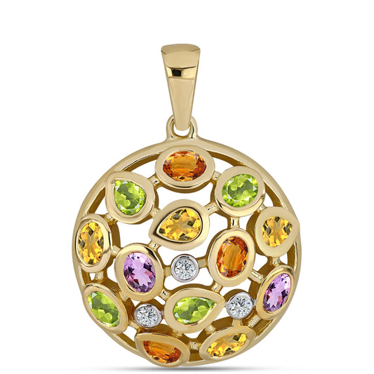 Pozlacené Stříbro 925/1000 - Přívěsek s Duhovým Safírem a Bílým Topazem - Karátové číslo: 2.93. přibližná hmotnost: 6.12 gramů