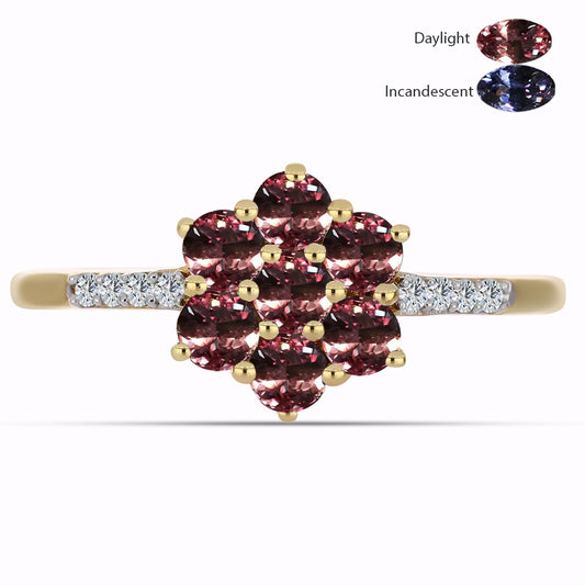 Pozlacené stříbro 925/1000 Prsten s Tsivorským Měňavým Granátem a Bílým Topazem - Karátové číslo: 1.16. přibližná hmotnost: 1.94 gramů