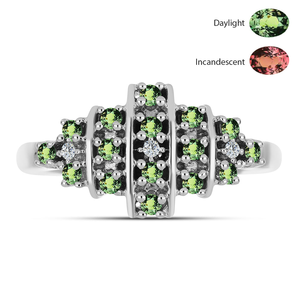 Stříbro 925/1000 Prsten s Přírodním Alexandritem a Bílým Topazem - Karátové číslo: 0.41. přibližná hmotnost: 3.41 gramů 1 