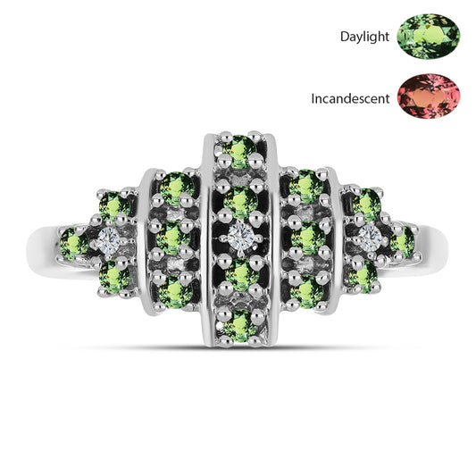 Stříbro 925/1000 Prsten s Přírodním Alexandritem a Bílým Topazem - Karátové číslo: 0.41. přibližná hmotnost: 3.41 gramů