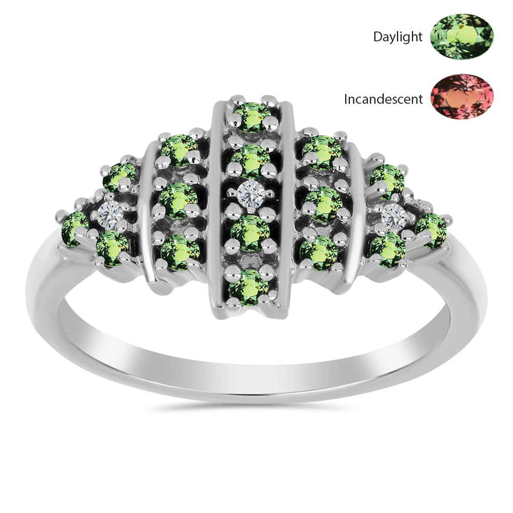 Stříbro 925/1000 Prsten s Přírodním Alexandritem a Bílým Topazem - Karátové číslo: 0.41. přibližná hmotnost: 3.41 gramů 3 