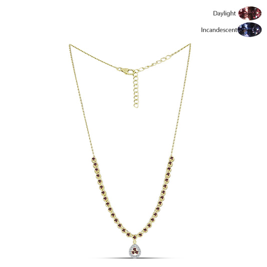 Pozlacené stříbro 925/1000 Náhrdelník s Tsivorským Měňavým Granátem a Bílým Topazem - Karátové číslo: 1.84. přibližná hmotnost: 7.8 gramů