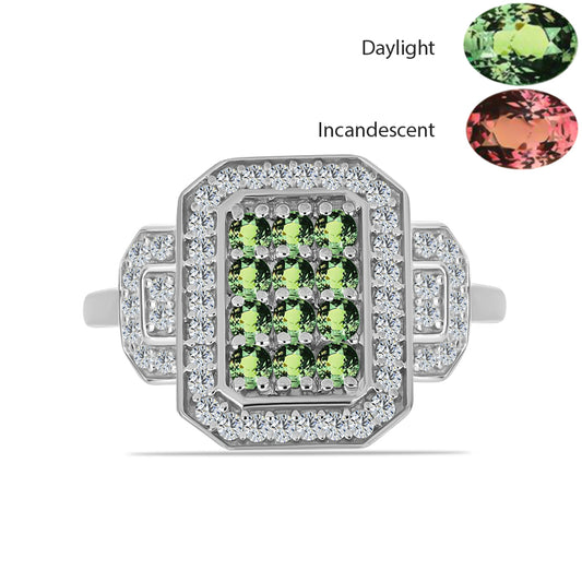 Stříbro 925/1000 - Prsten s Přírodním Alexandritem a Bílým Topazem - Karátové číslo: 0.91. přibližná hmotnost: 3.61 gramů