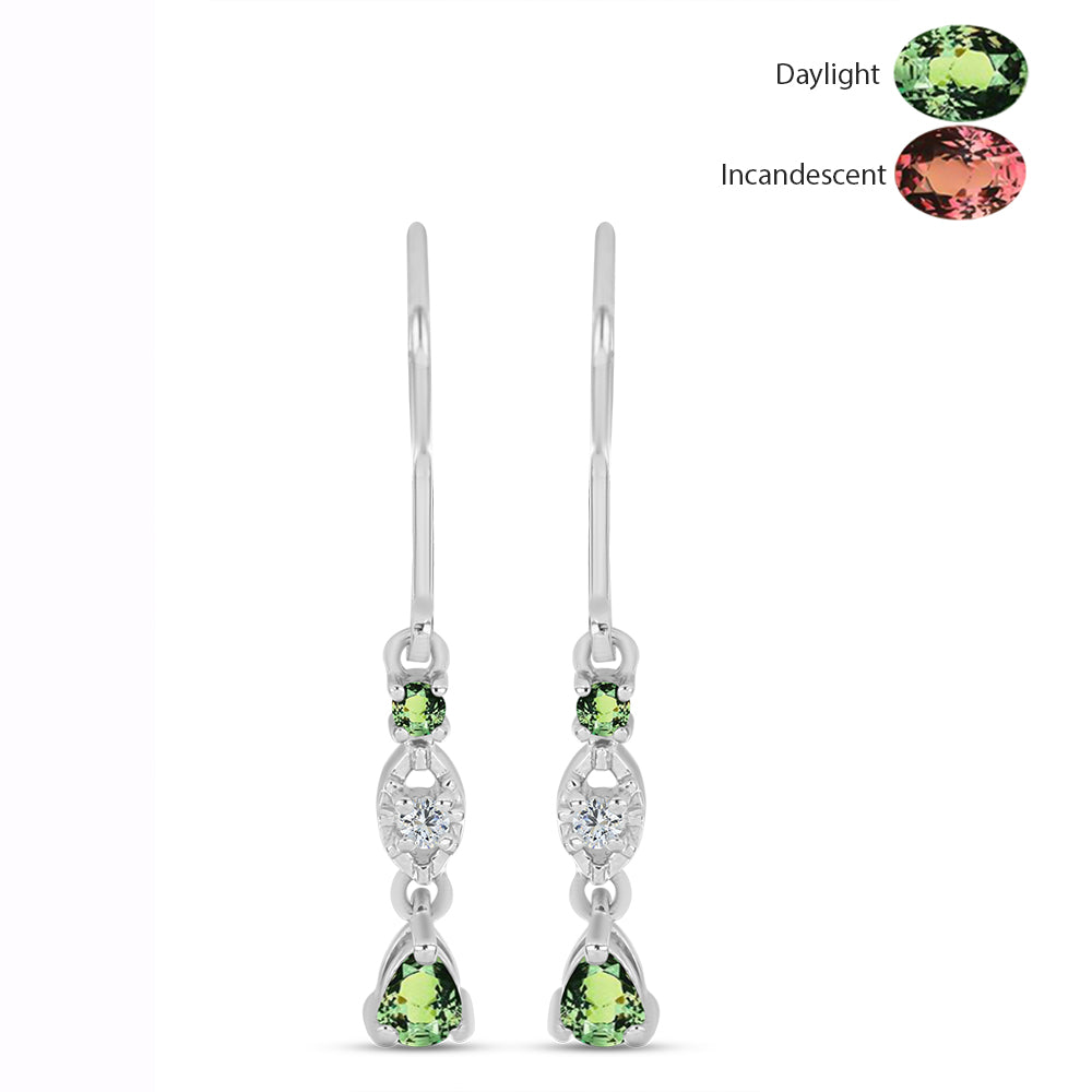 Stříbro 925/1000 - Náušnice s Přírodním Alexandritem a Bílým Topazem - Karátové číslo: 0.46. přibližná hmotnost: 1.84 gramů 1 