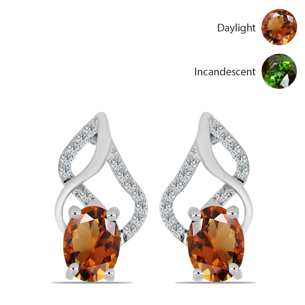 Stříbro 925/1000 Náušnice s Certifikovaný Anatolským zultanitem pěstovaný v laboratoři a Bílým Topazem - Karátové číslo: 3.24. přibližná hmotnost: 4.27 gramů 1 