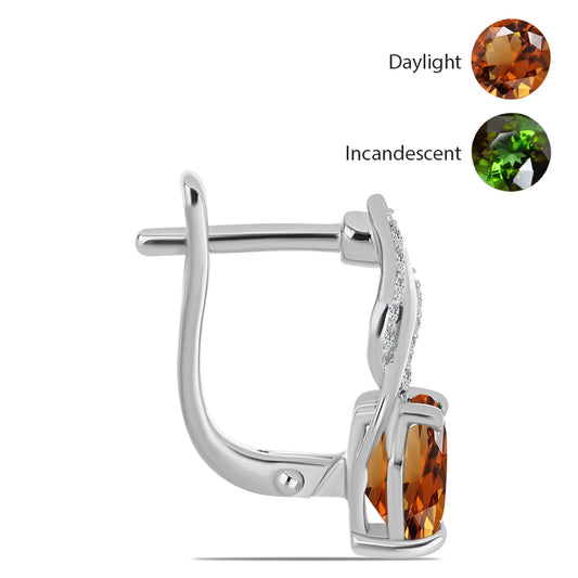 Stříbro 925/1000 Náušnice s Certifikovaný Anatolským zultanitem pěstovaný v laboratoři a Bílým Topazem - Karátové číslo: 3.24. přibližná hmotnost: 4.27 gramů