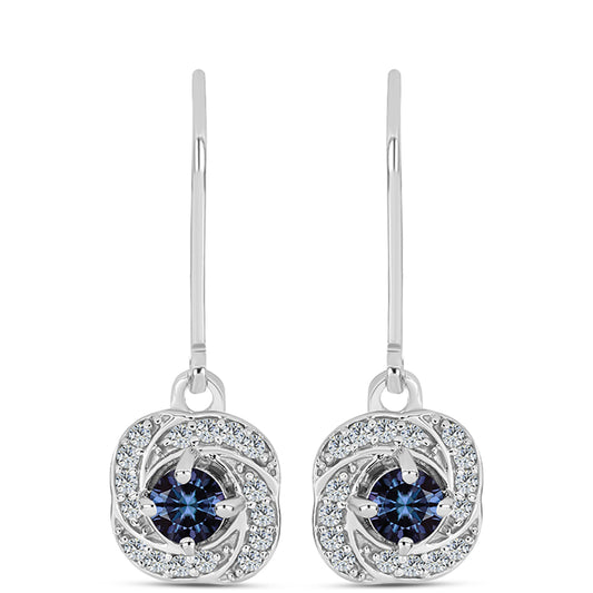 Stříbro 925/1000 - Náušnice s "Císařský Fialový" Moissanitem a Bílým Topazem - Karátové číslo: 0.78. přibližná hmotnost: 3.08 gramů