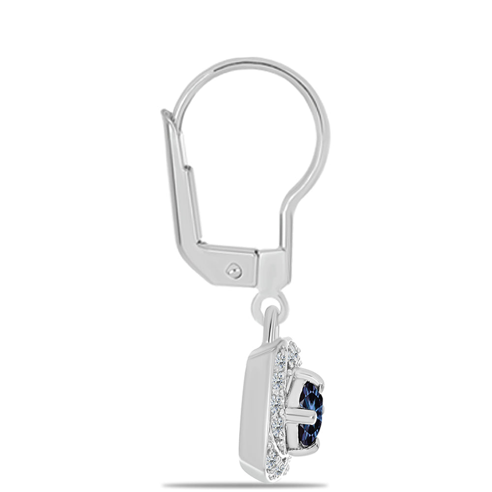 Stříbro 925/1000 - Náušnice s "Císařský Fialový" Moissanitem a Bílým Topazem - Karátové číslo: 0.78. přibližná hmotnost: 3.08 gramů