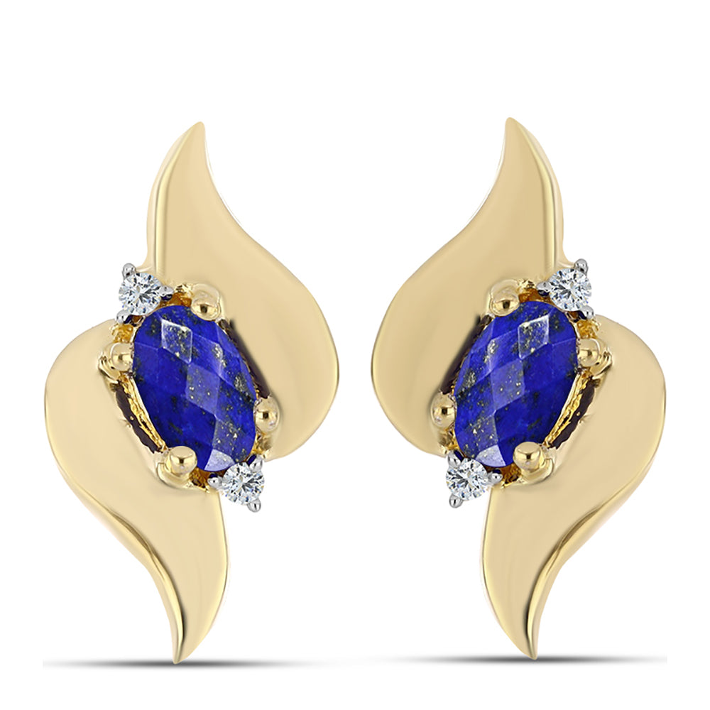 Pozlacené Stříbro 925/1000 - Náušnice s Lapisem Lazuli a Bílým Topazem - Karátové číslo: 0.5. přibližná hmotnost: 3.03 gramů