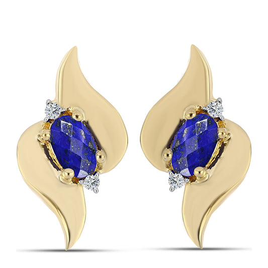 Pozlacené Stříbro 925/1000 - Náušnice s Lapisem Lazuli a Bílým Topazem - Karátové číslo: 0.5. přibližná hmotnost: 3.03 gramů